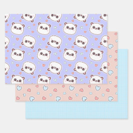 誕生日ハート付きカワイパンダ ラッピングペーパーシート