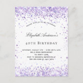 誕生日バイオレットラベンダーグリッターダストスクリプト インビテーションポストカード (正面)