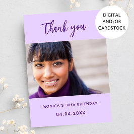 誕生日バイオレット写真サンキューカード 招待状