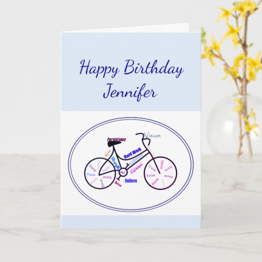 誕生日バイクサイクリングスポーツ名前をカスタムする カード (黄色い花)