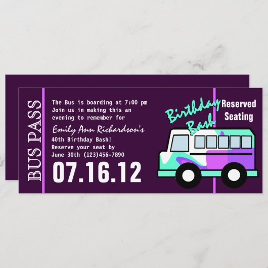 誕生日バスパス 招待状 (正面/裏面)