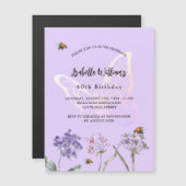 誕生日バタフライバイオレットワイルドフラワーピンク贅沢 マグネット招待状 (正面/裏面)