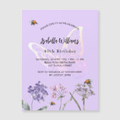 誕生日バタフライバイオレットワイルドフラワーピンク贅沢 マグネット招待状 (正面)