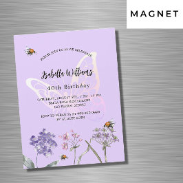 誕生日バタフライバイオレットワイルドフラワーピンク贅沢 マグネット招待状