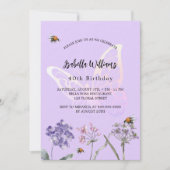 誕生日バタフライバイオレットワイルドフラワーピンク贅沢 招待状 (正面)