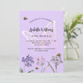 誕生日バタフライバイオレットワイルドフラワーピンク贅沢 招待状 (スタンド正面)