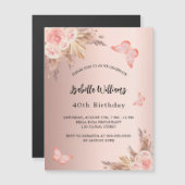 誕生日バタフライパンパバラ金ゴールドフローラ贅沢 マグネット招待状 (正面/裏面)