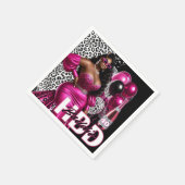 誕生日バディーブラック女性ピンク&レオパード スタンダードカクテルナプキン (角)