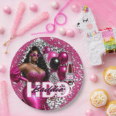 誕生日バディーブラック女性ピンク&レオパード ペーパープレート (パーティー)