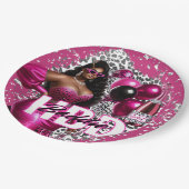 誕生日バディーブラック女性ピンク&レオパード ペーパープレート (アングル)