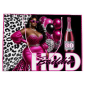 誕生日バディーブラック女性ピンク&レオパード ラージペーパーバッグ (裏面)
