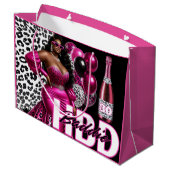 誕生日バディーブラック女性ピンク&レオパード ラージペーパーバッグ (裏面アングル)