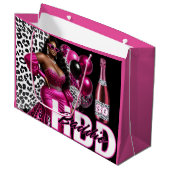 誕生日バディーブラック女性ピンク&レオパード ラージペーパーバッグ (正面アングル)