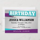 誕生日バナーブルー&パープルパーティの招待状 招待状 (正面)