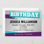 誕生日バナーブルー&パープルパーティの招待状 招待状 (正面/裏面)