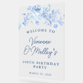 誕生日バナー100thバースデーパーティーブルーフローラ アクリルサイン (傾斜)