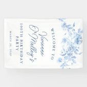 誕生日バナー100thバースデーパーティーブルーフローラ 横断幕