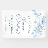 誕生日バナー18thバースデーパーティーブルーフローラ 横断幕 (横)