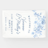 誕生日バナー21th誕生日パーティーブルーフローラ 横断幕 (横)