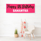 誕生日バナー、ピンクハッピーファイブ誕生日サイン 横断幕 (インサイチュ)