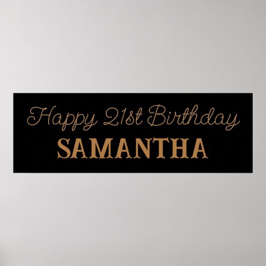 誕生日バナー、ブラックおよび金ゴールドハッピーバースデー ポスター (正面)