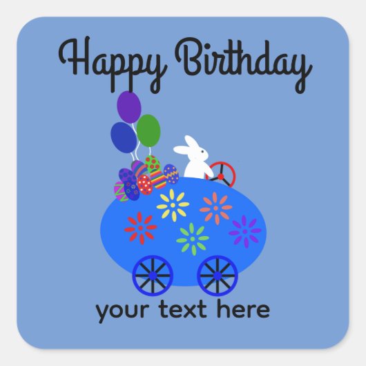 誕生日バニーライディングエッグカー#3スタンプ スクエアシール (正面)