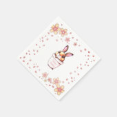 誕生日バニー植物ポット&フラワーオンホワイト スタンダードカクテルナプキン (角)