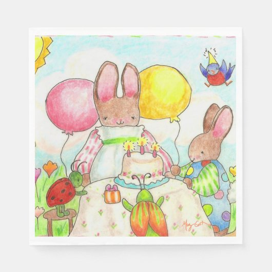 誕生日バニー紙ナプキンズ スタンダードランチョンナプキン (正面)