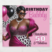 誕生日バブリー民族女性ピンク/ヒョウ柄 スパークリングワインラベル (シングルラベル)