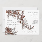 誕生日バプテスピンクの水色フローラ 招待状 (正面)