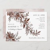 誕生日バプテスピンクの水色フローラ 招待状 (正面/裏面)