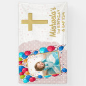 誕生日バプテスピンクガール金ゴールド文字写真 横断幕 (縦)