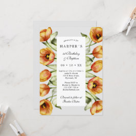 誕生日バプテスマの春の花とチューリップ 招待状