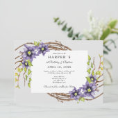 誕生日バプテスマの春の花と裸小枝 招待状 (スタンド正面)