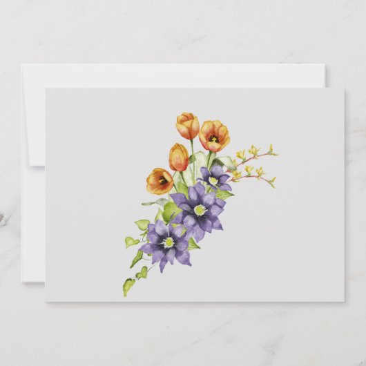 誕生日バプテスマの春の花と裸小枝 招待状 (裏面)