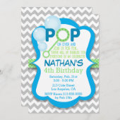 誕生日バポップ・アートのブルブルー&グリーンパーティの招待状 招待状 (正面/裏面)