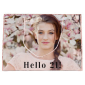 誕生日バラ金ゴールドカスタムグリッター写真フローラ ラージペーパーバッグ (正面)