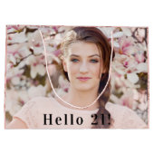 誕生日バラ金ゴールドカスタムグリッター写真フローラ ラージペーパーバッグ (裏面)