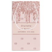 誕生日バラ金ゴールドグリッターカスタムモノグラムモダン スモールペーパーバッグ (裏面)