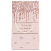 誕生日バラ金ゴールドグリッターカスタムモノグラムモダン スモールペーパーバッグ (正面)