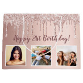 誕生日バラ金ゴールドグリッタードライカスタムプ写真 ラージペーパーバッグ (正面)