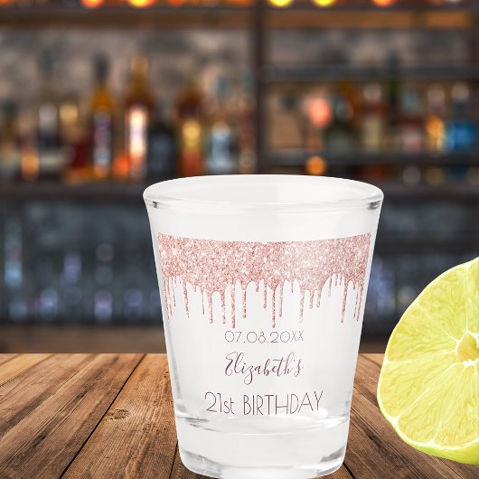 誕生日バラ金ゴールドグリッタードライブ名 ショットグラス