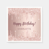 誕生日バラ金ゴールドグリッタードライブ名 スタンダードカクテルナプキン (正面)