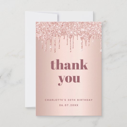 誕生日バラ金ゴールドグリッタードリップグラマラス サンキューカード (正面)