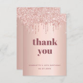 誕生日バラ金ゴールドグリッタードリップグラマラス サンキューカード (正面/裏面)