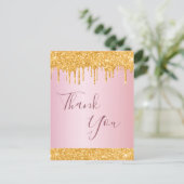 誕生日バラ金ゴールドグリッタードリップサンキュー ポストカード (スタンド正面)