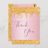 誕生日バラ金ゴールドグリッタードリップサンキュー ポストカード (正面/裏面)