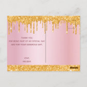 誕生日バラ金ゴールドグリッタードリップサンキュー ポストカード (裏面)