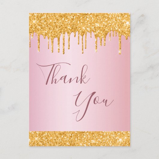 誕生日バラ金ゴールドグリッタードリップサンキュー ポストカード (正面)