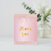 誕生日バラ金ゴールドグリッタードリップサンキュー ポストカード (スタンド正面)